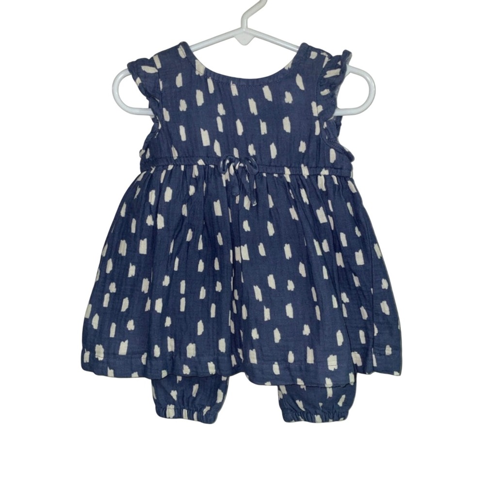 Hanna Andersson Tunic Pants Set Blue White Brushstroke Baby 3-6 Months Scandi